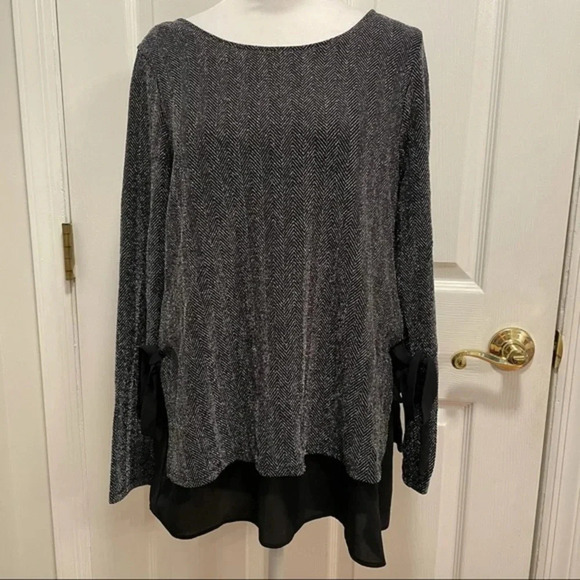 Karen Kane Metallic Layered Side Tie Long Sleeve Blouse Top M - Picture 2 of 10